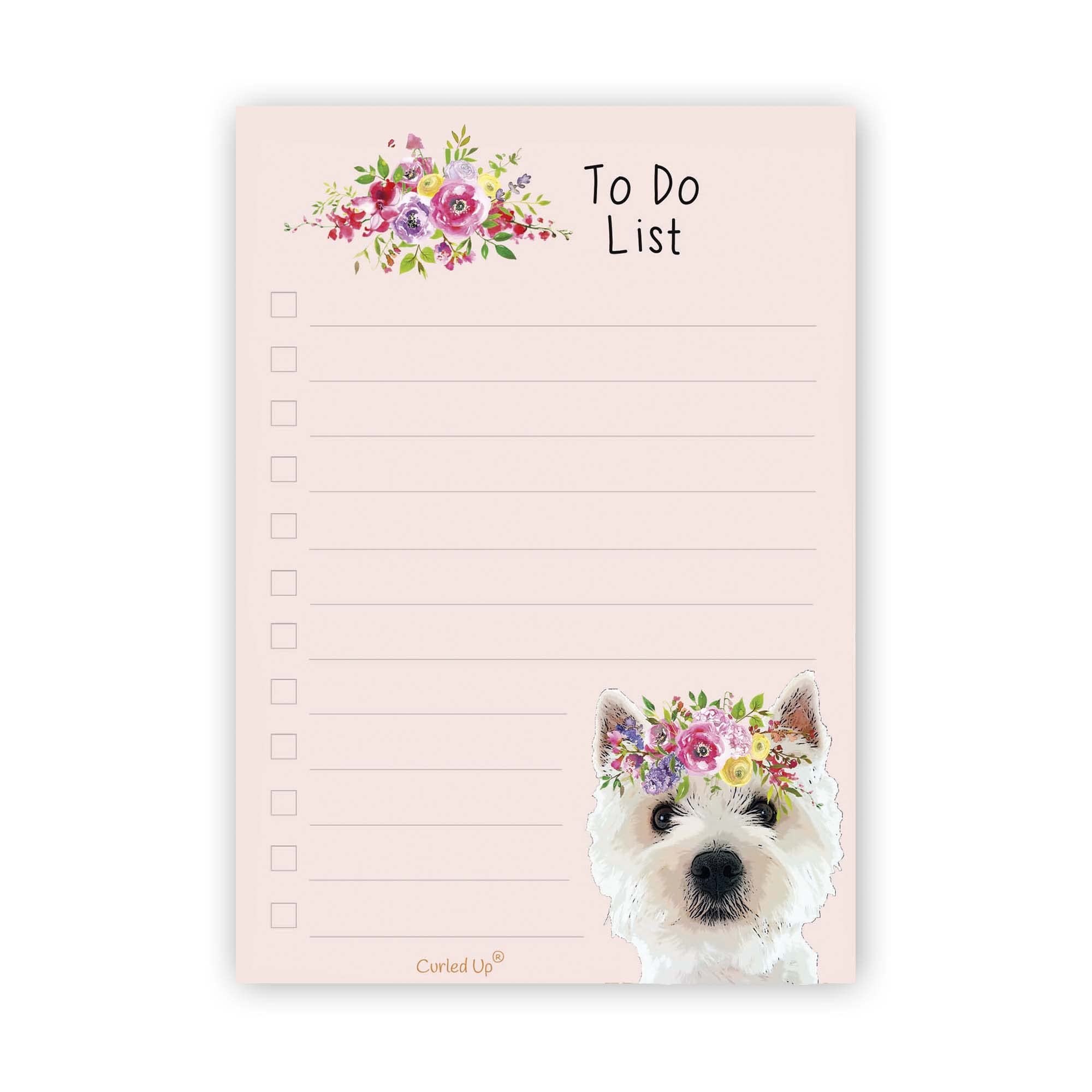 Curled Up West Highland Terrier To Do List Notepad – A6-50 Tear Off Pages - Westie Lover Gift – Notes Organiser – Dog Lover Memo Desk Pad - Stocking Filler