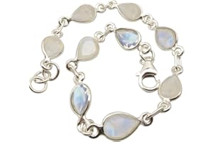 SilverStarJewel 925 Sterling Silver Natural Facetted Rainbow Moonstone Bracelet 8.3"