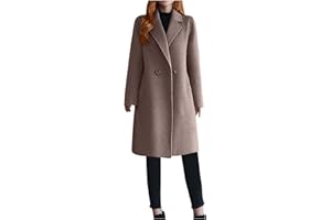 oelaio Clearance Womens Oversize Lapel Overcoats Winter Warm Wool Blend Trench Coat Solid Color Long Sleeve Elegant