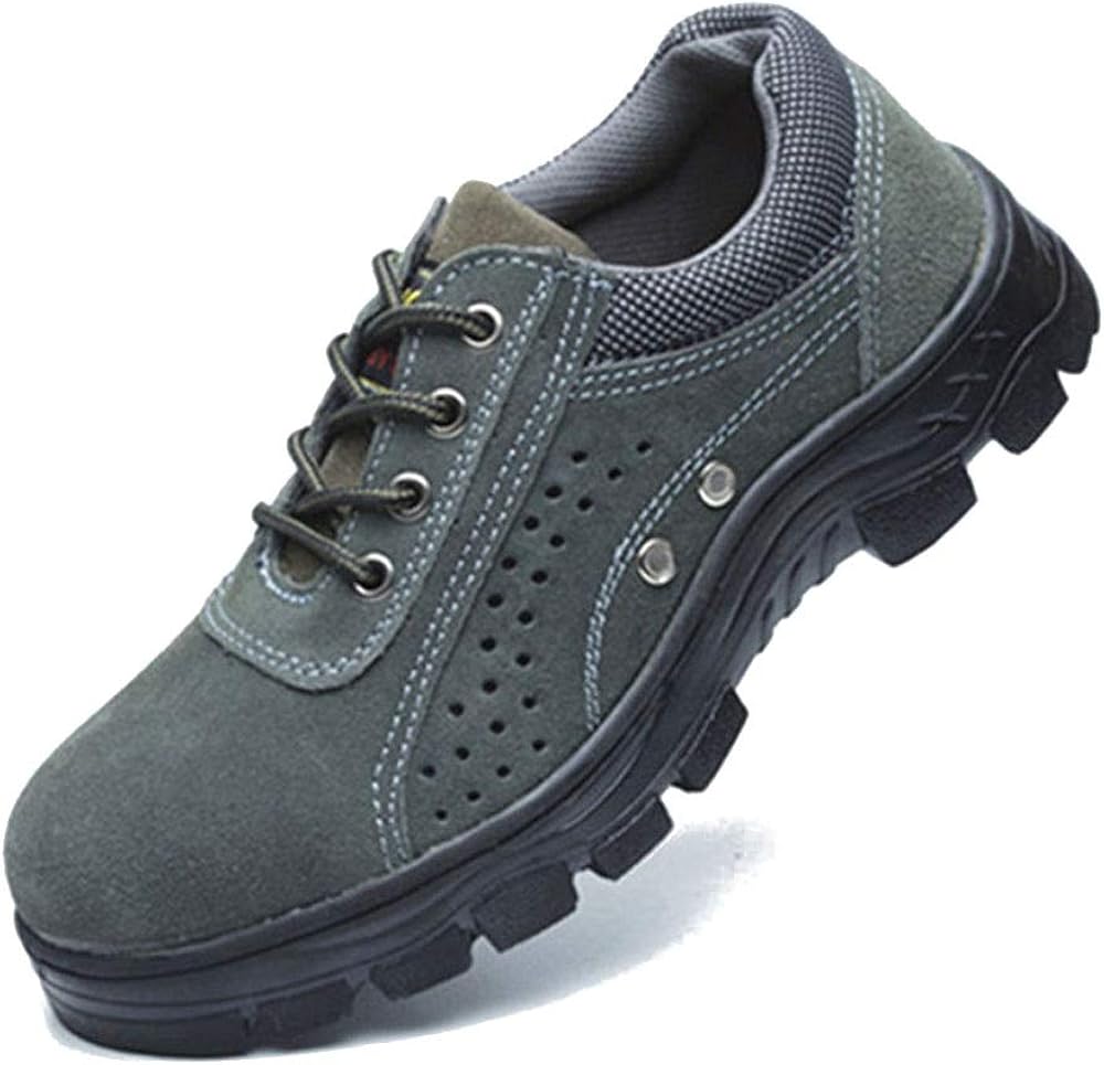 Men Safety Shoes Breathable Leather Lightweight Summer Site Safety Trainers with Steel Toe Cap