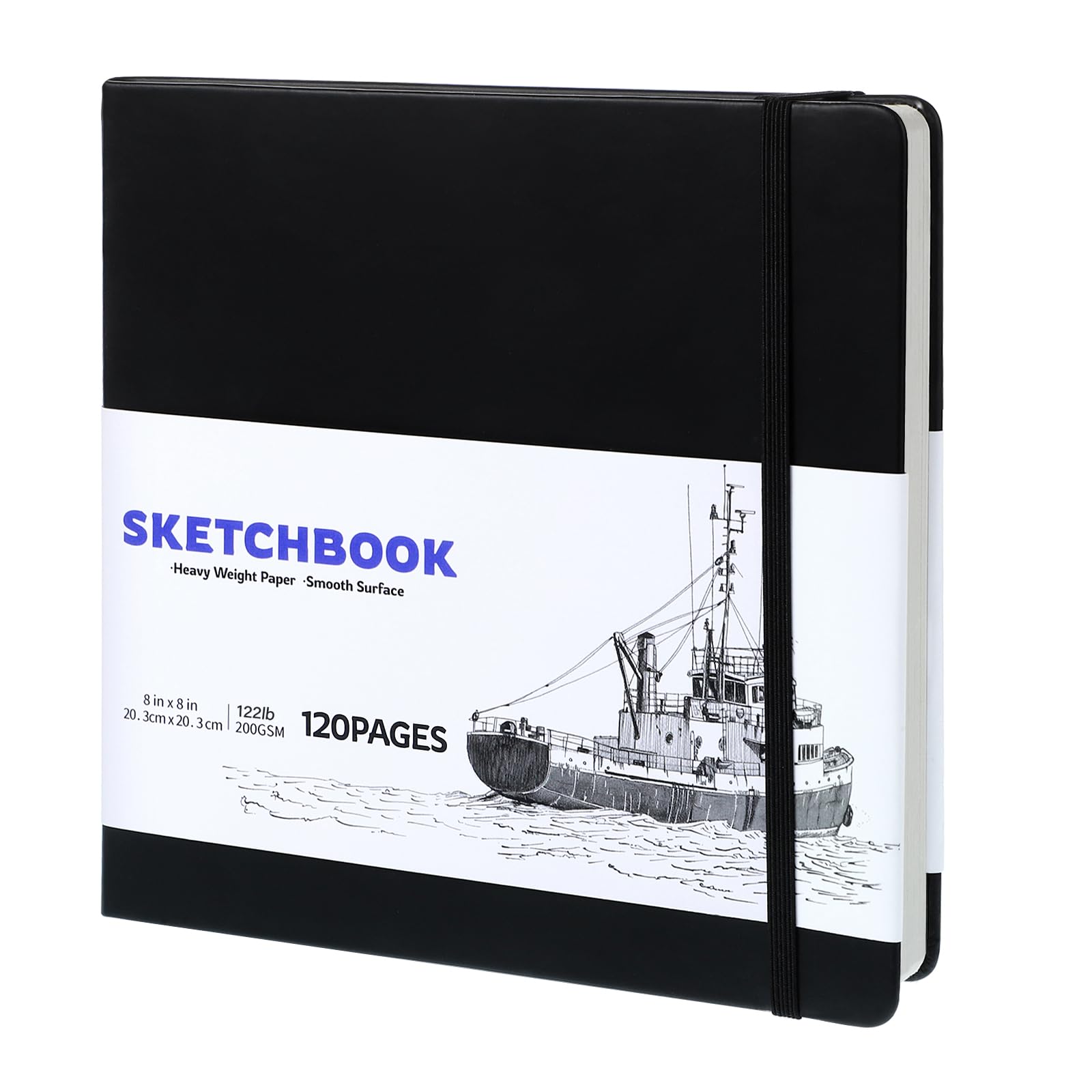 Square Sketch Book 60 Sheets, Sketchbook with 200GSM Thick Paper - Black Hardback Art Drawing Pad for Sketching, 20 x 20 cm, 120 Pages