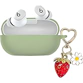 AGAOSH for Beats Solo Buds Case Cover with Cute Strawberry Charm Heart Keychain, Soft Silicone Protective Case Daisy Key Chains for New Beats Solo Charging Case Earbuds for Women Men Cactus Green