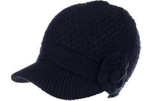 BE YOUR OWN STYLE BYOS Womens Winter Chic Cable Warm Fleece Lined Crochet Knit Hat W/Visor Newsboy Cabbie Cap