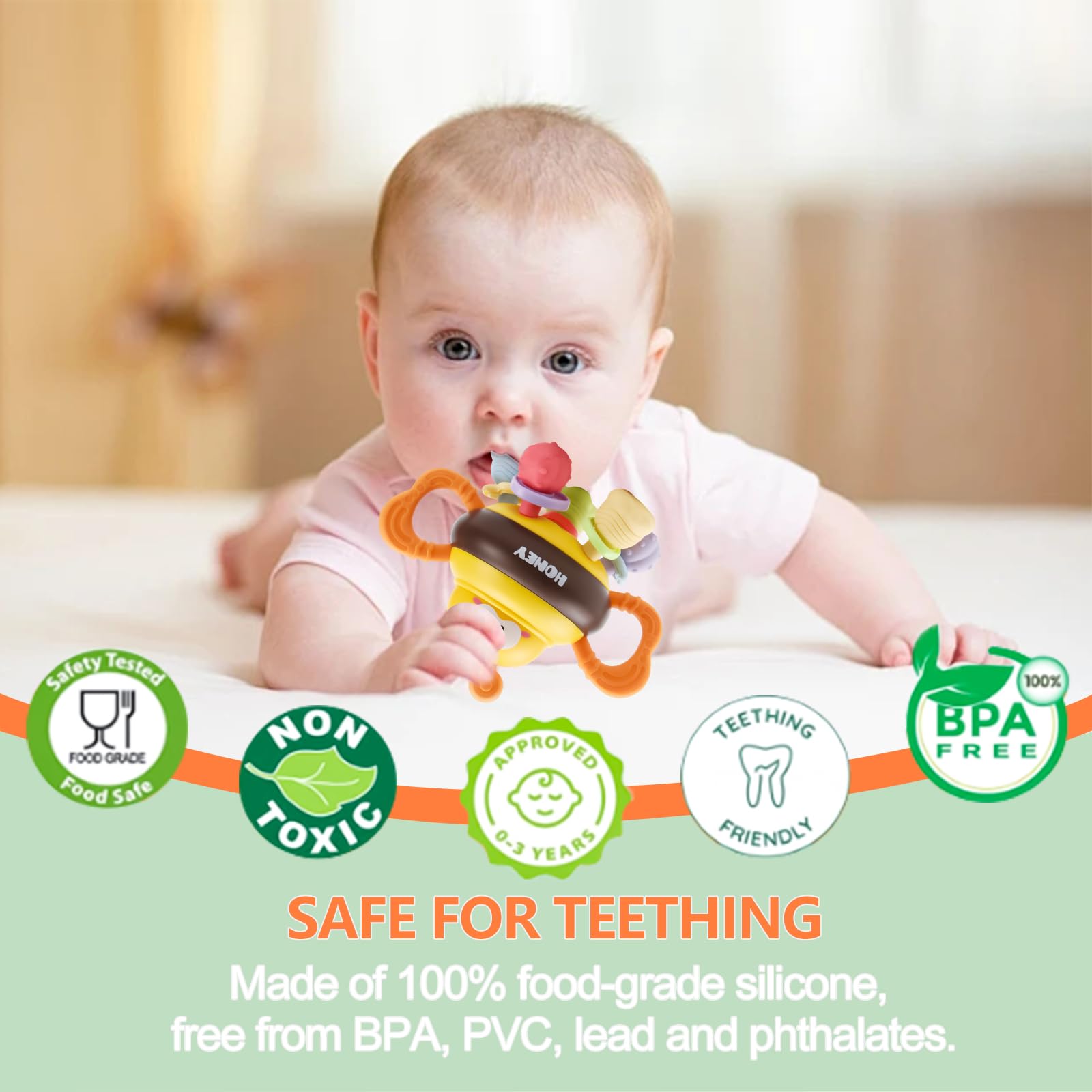 Baby Sensory Teething Toy, Baby Montessori Teether Learning