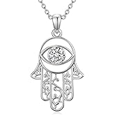 Plesitep Hamsa Hand Necklace for Women Evil Eye and Hamsa necklace 925 Sterling Silver Pendant Jewelry Gift
