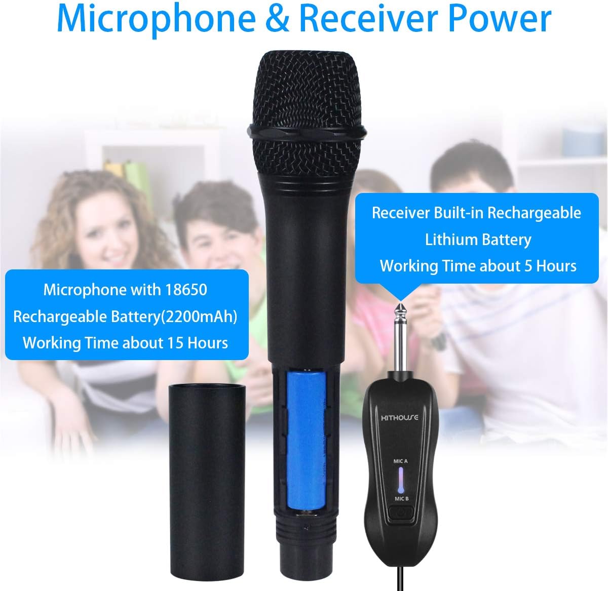 Kithouse K28 Rechargeable Wireless Microphone Karaoke Microphone Wireless Mic + Volume Control + Echo with Receiver System, UHF Cordless Microphone for Karaoke Singing Speech Church, Black: Home Audio & Theater