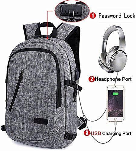 Business Laptop Backpack with USB Charging & Headphone Port and Password Lock, Fits 12-16 Inch Laptop and Notebook, Water Proof School Rucksack Business Knapsack Travel Daypack College Bookbag (Grey)
