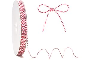 KINGLAKE Red and White Twine - 2mm Cotton Bakers Twine Red and White Christmas Ribbon String Holiday String 328 Feet for Gift Wrapping Baking Butchers Crafts Holiday Decoration Valentine's Day