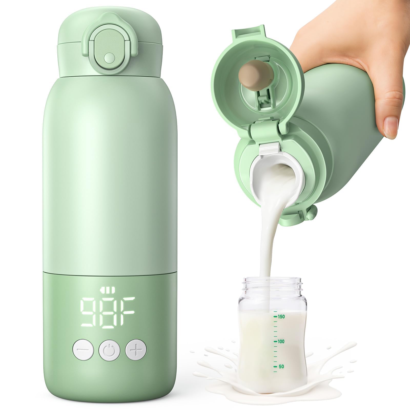 Photo 1 of Portable Bottle Warmer for Travel 12oz– 80W Fast Heating, 316 Stainless Steel, 11400mAh Rechargeable Precise Temp Control & LED Display Safety Lock Cordless Travel Warmer for Baby Breastmilk & Formula