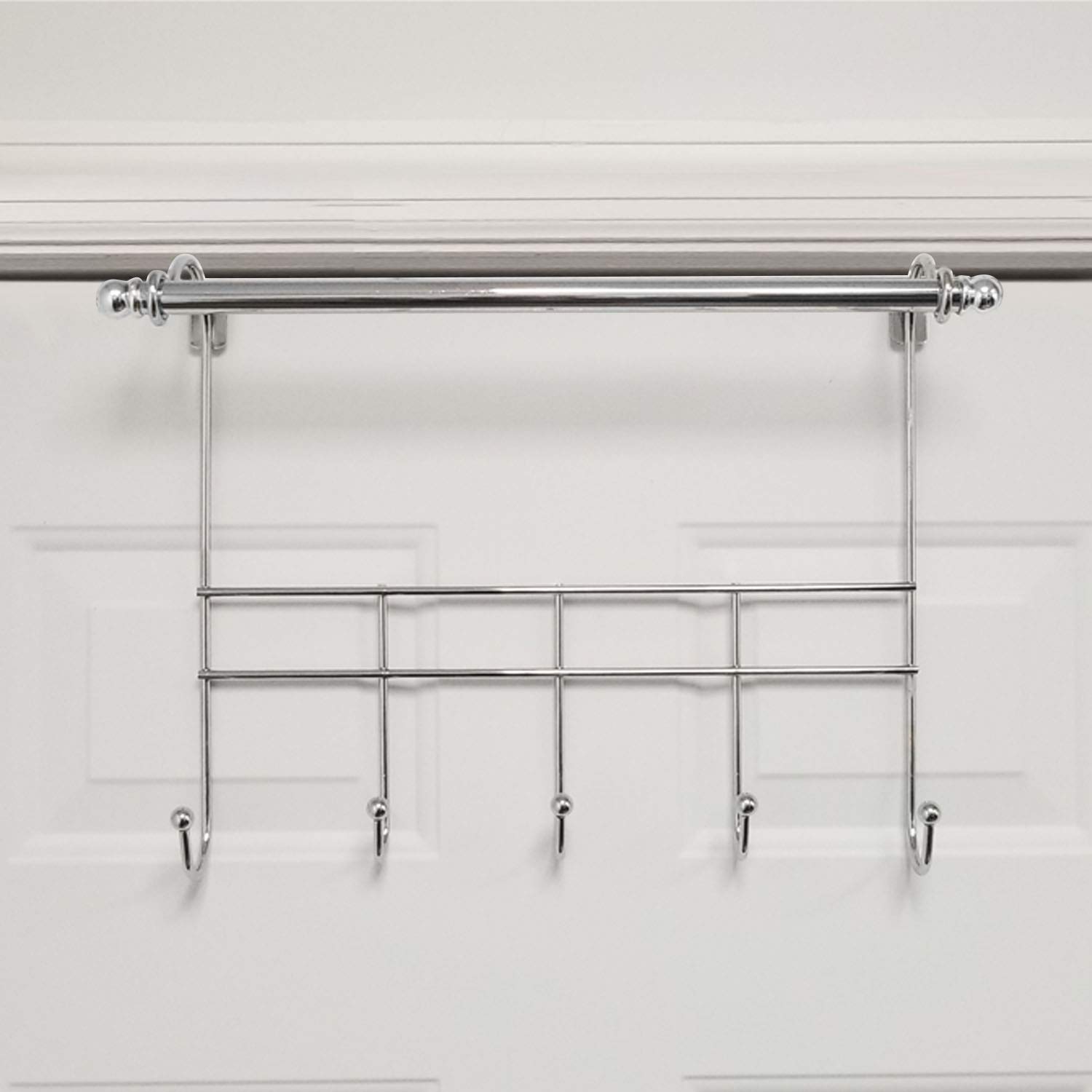 Bathroom Bedroom Over The Door Towel Rack Bar w/ 5 Towel Hooks