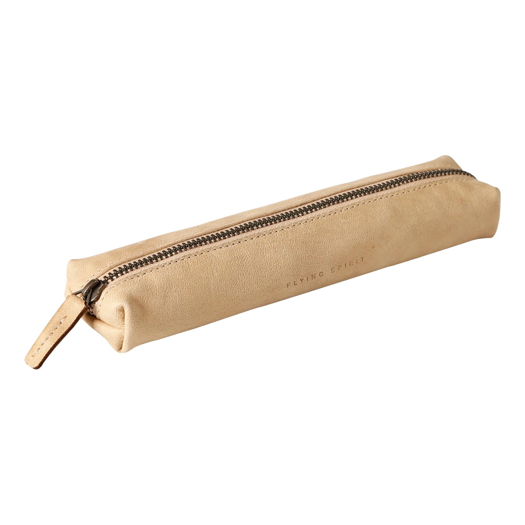 Clairefontaine 103511C - A Flying Spirit mini pencil case 19x4x2.5 cm, in aged lambskin, Beige