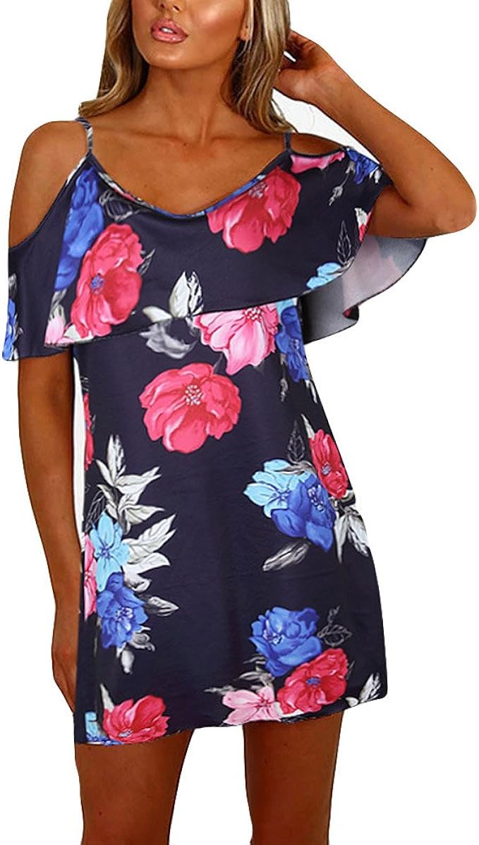 IMJONO Robe Femmes Sexy Robes D'été Chic Épaules Dénudées Petite Robe