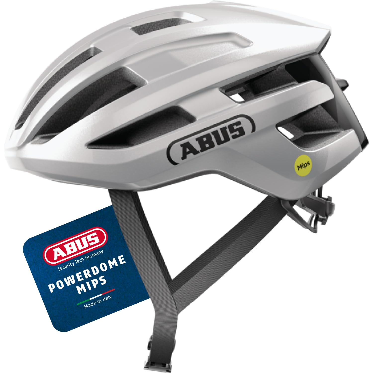 ABUS PowerDome MIPS road bike helmet - lightweight bike helmet with clever ventilation system and impact protection - Made in Italy - for men and women - silver, size S
