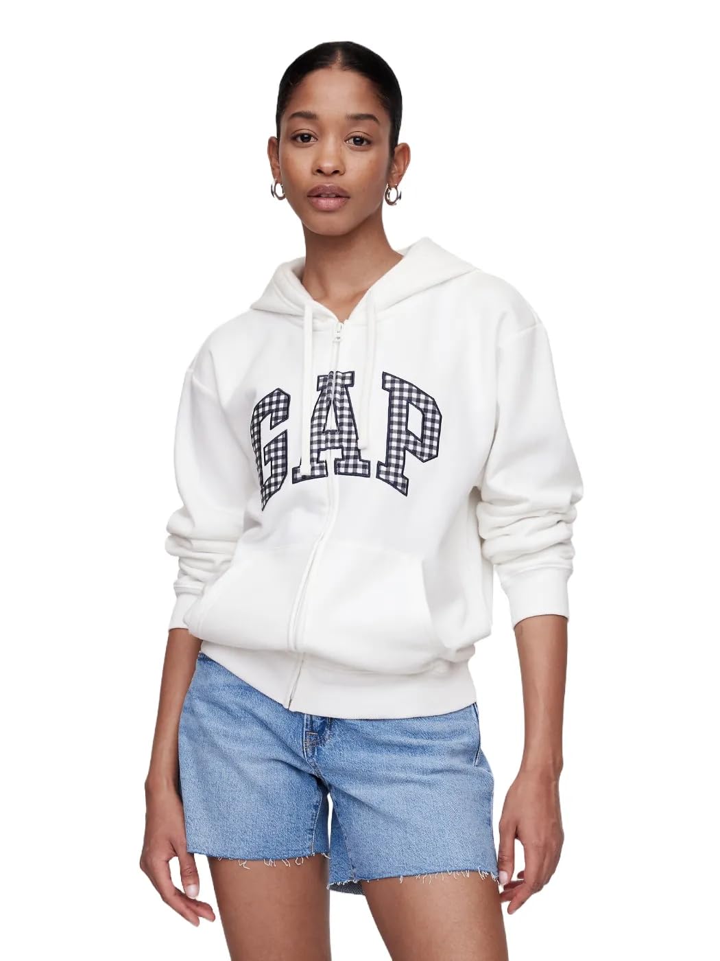 GAP womens Logo Hoodie Hooded Full Zip Sweatshirt Navy Gingham XL Image GAP womens Logo Hoodie Hooded Full Zip Sweatshirt Navy Gingham XL Image