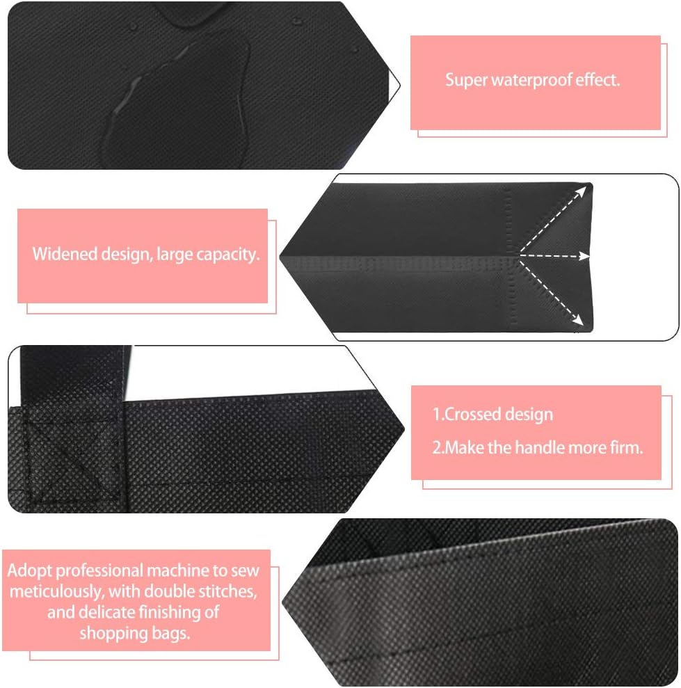 SSPECOTNR 6 Pcs Non Woven Grocery Tote Bag Reusable Large Shopping Bag Durable Heavy Duty Thick Support Bottom Reinforced Handle Carrier Shoulder Bags Hold 44+ lbs 15” x 10”x 14” Eco Friendly Black - Image 5
