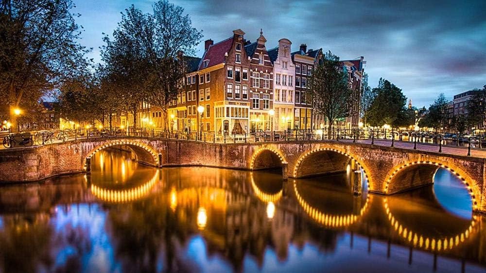 WYBFLF 1000 Piece Classic Jigsaw Puzzle Wooden Adults Children Puzzles-Amsterdam Bridge-Art DIY Leisure Game Fun Toy Gift Suitable Family Friends