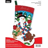 Bucilla Felt Applique Christmas Stocking Kit, 18", Snowman and Puppies, Multi, (86900E)