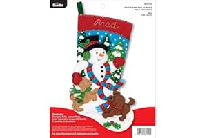 Bucilla Felt Applique Christmas Stocking Kit, 18", Snowman and Puppies