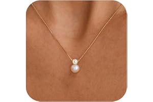 Fwlisesa Pearl Necklaces for Women, Dainty Gold Necklace 14K Gold Plated Charm CZ Pearl Pendant Necklace Simple Gold Pearl Choker Necklaces for Women Trendy Wedding Womens Jewelry