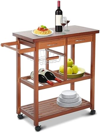 Amazon Com Wooden Rolling Kitchen Island Trolley Cart Storage