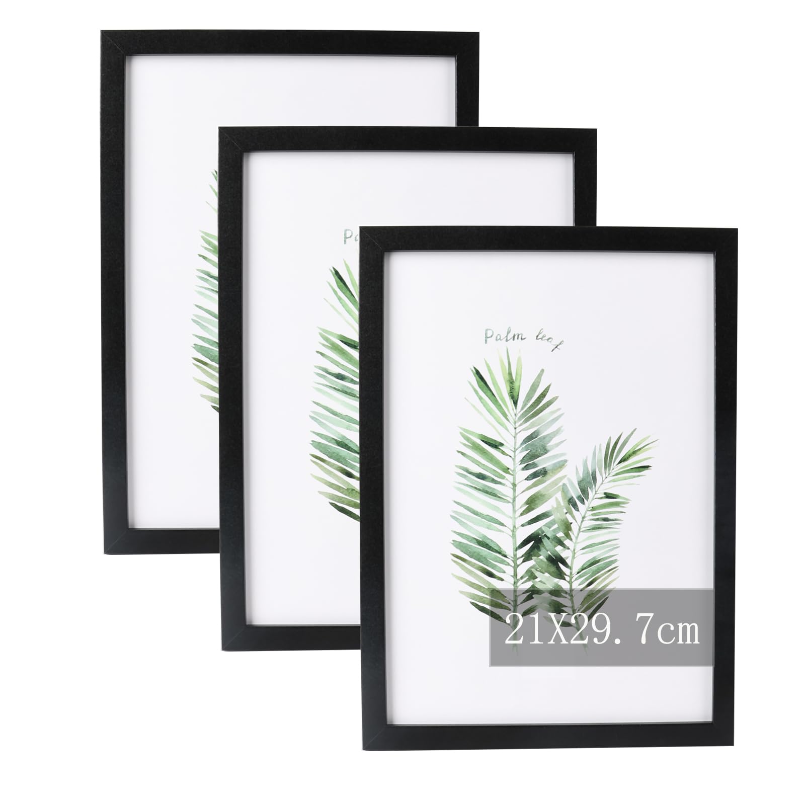 A4 Picture Frame, 3 Pack Versatile 21 x 29.7cm black frame, A4 Poster Photo Frame, Wooden Frame Mount, Suitable for Children's Painting and Artwork, Used for Hanging Photo Frames