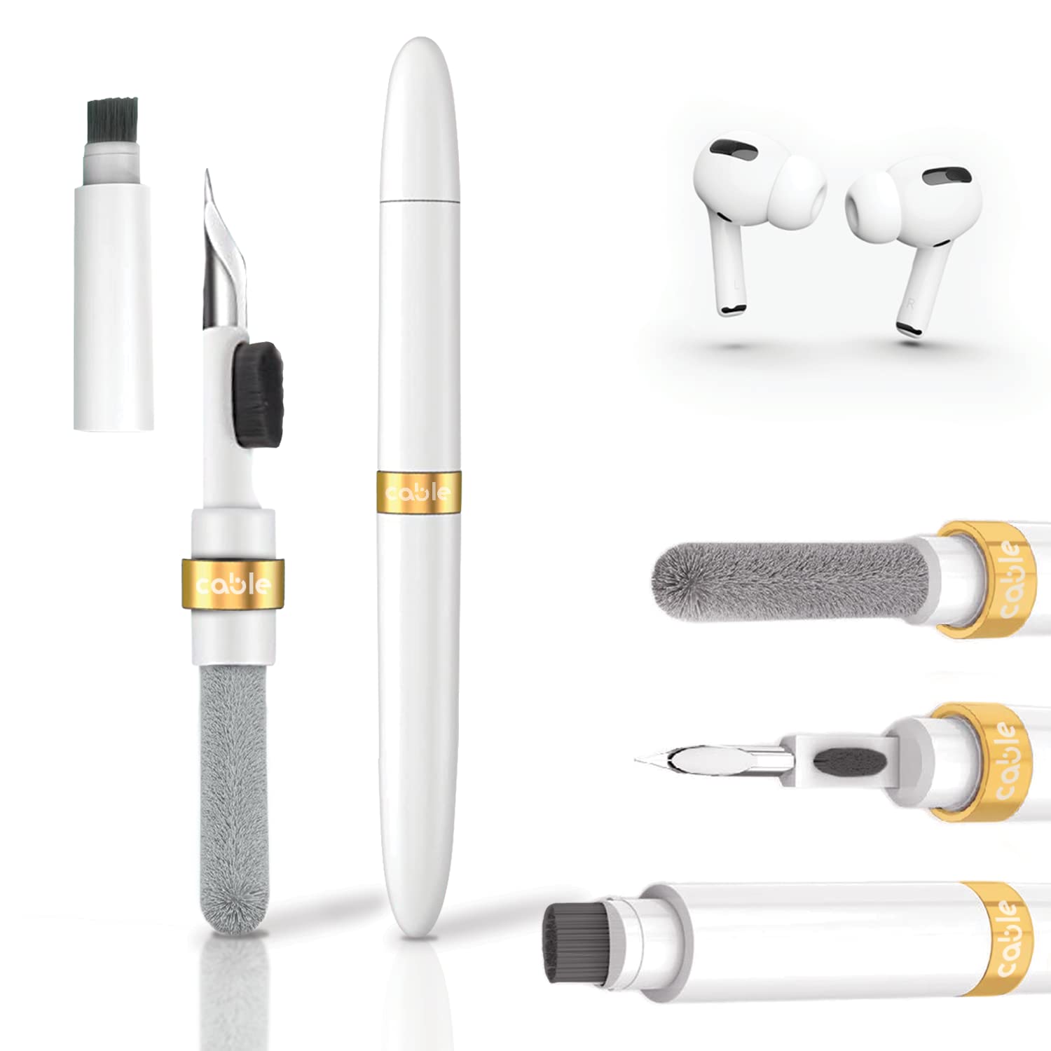 Bluetooth Earphone Cleaning Pen, Airpods Cleaning Kit, Earphone Cleaning Multifunction Brush, Universal, Compatible with Airpods 1 2 Pro (Gold)