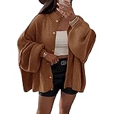 Saodimallsu Womens Oversized Cardigans Long Lantern Sleeve Button Down Chunky Knit Loose Fall Sweater Coats