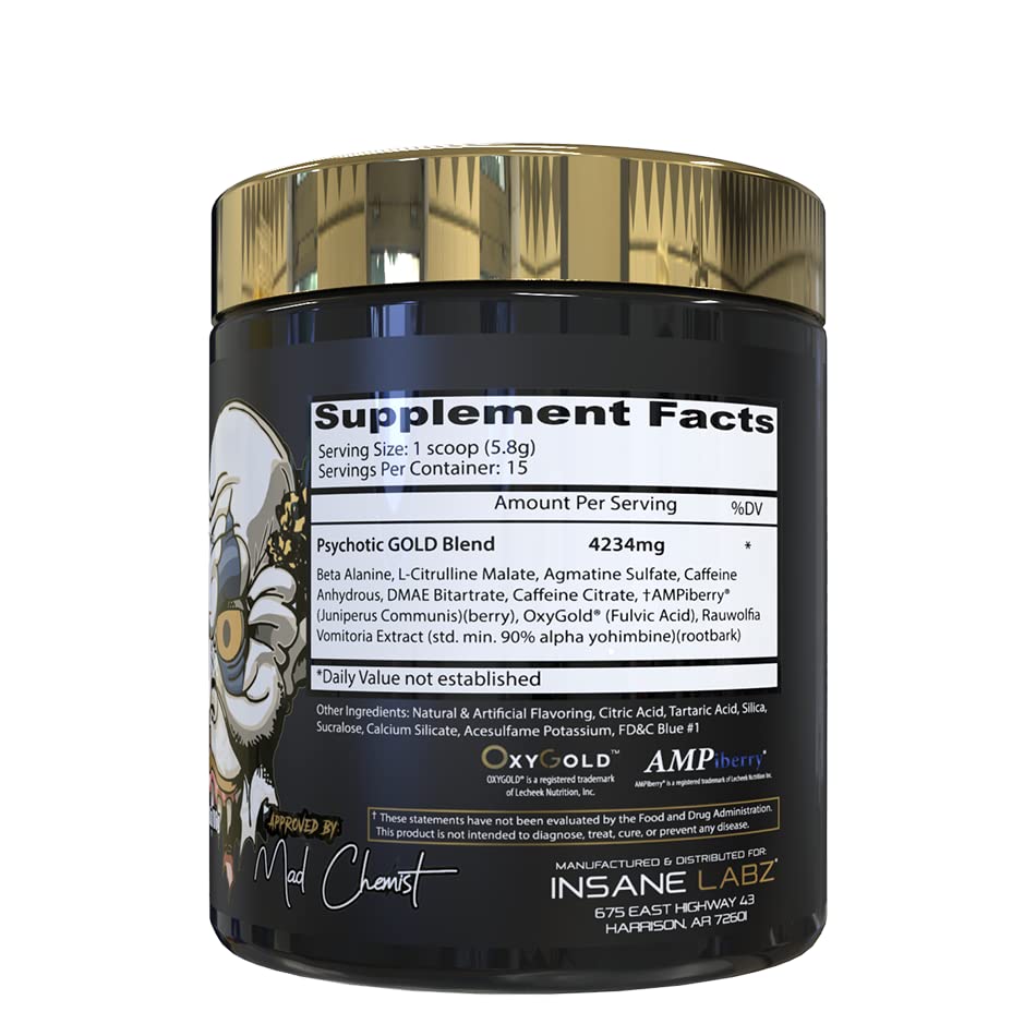 Insane Labz Psychotic Gold, High Stim Pre Workout Powder, Extreme