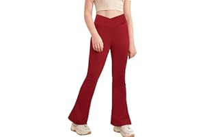 ESOBO Girl's Leggings Cross High Waisted Flare Pants Yoga Bootcut Pants Solid Color Full Length Bell Bottoms