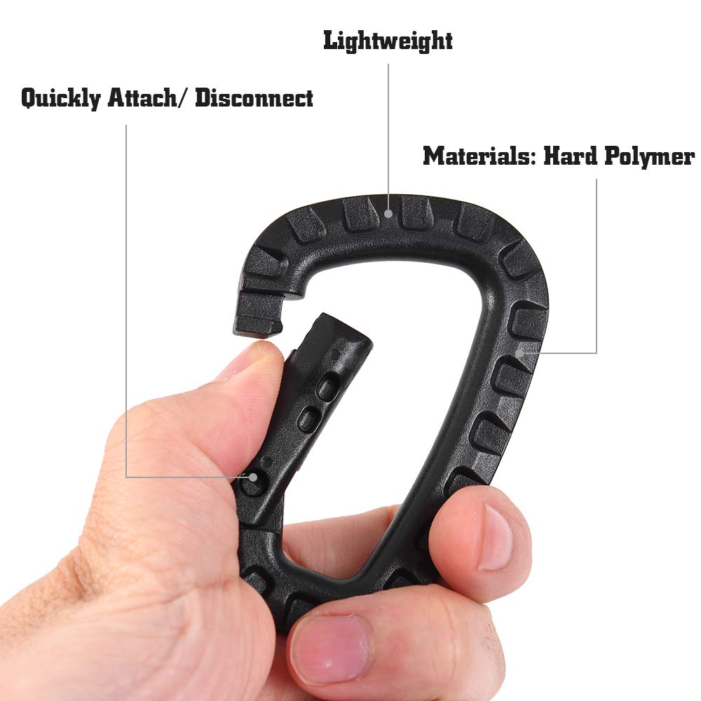 DONGKER 12/21 Pieces Tactical Gear Clip Molle Attachments for D-Ring Carabiner Clip Grimlock Molle Webbing Key Ring Strap Web Dominator Buckle Elastic Strings (13 PCS)