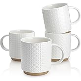 Sweese Stackable Coffee Mugs Set of 4, 10 Oz Ceramic Coffee Mug Cups with Embossed Design, Stackable Coffee Cups for Espresso, Cappuccino, Latte, Tea, White