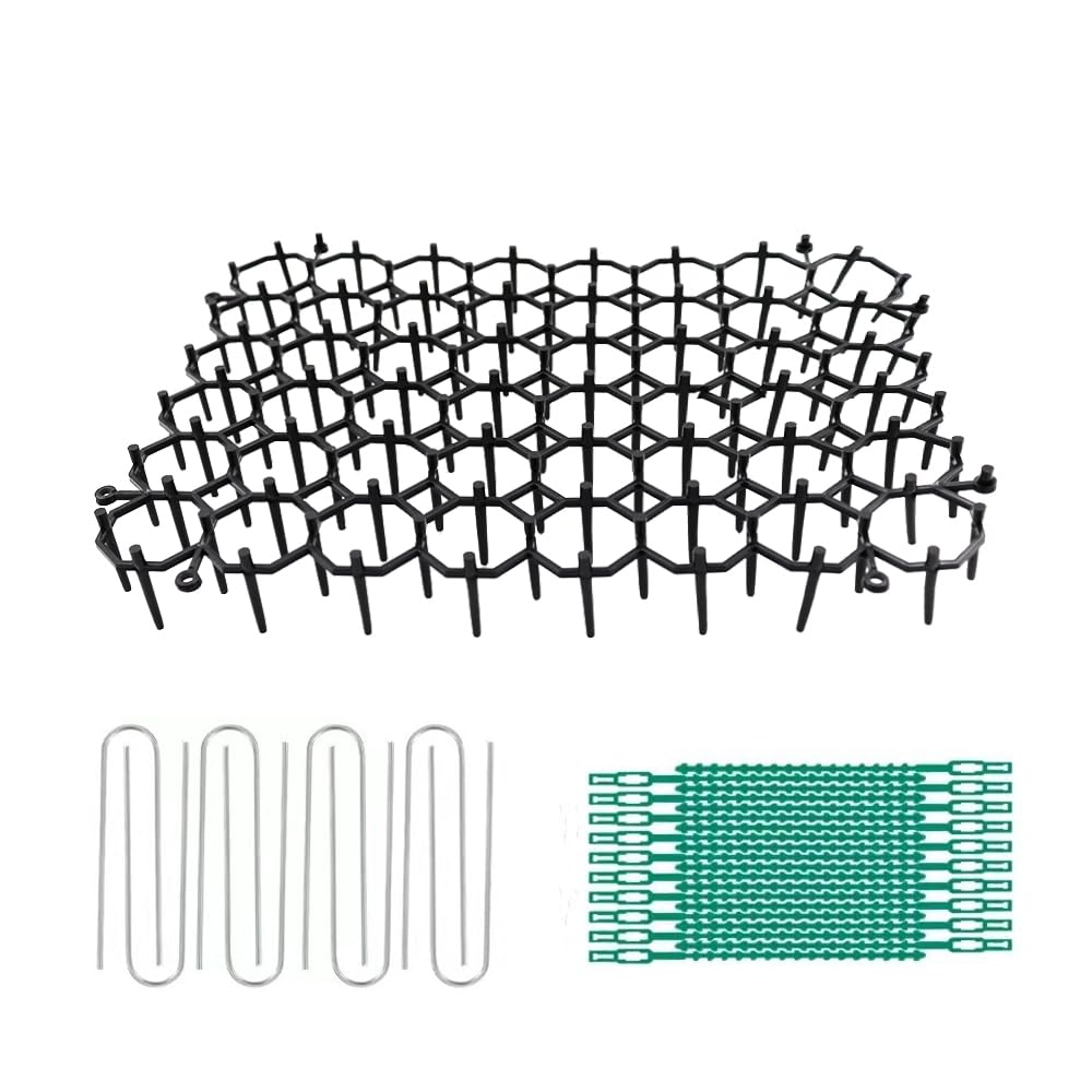 Alnicov 15.5 x 20cm Anti Cat Spikes Plastic Scat Mat with 8 U-Shaped Pegs 20 Cable Ties for Garden Fence(12 Pack)