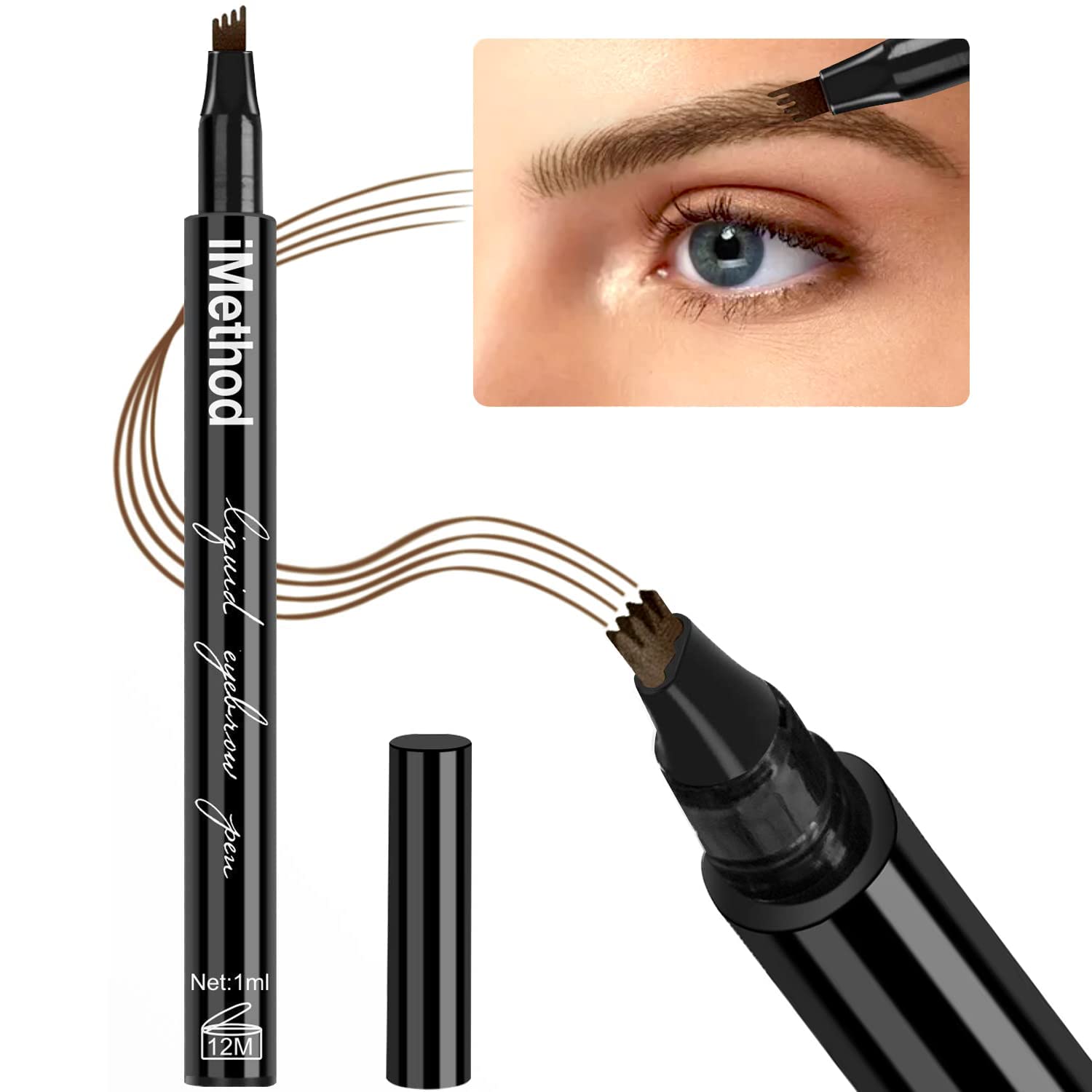 iMethod Eyebrow pencil with a micro-fork tip applicator effortlessly creates natural-looking eyebrows and stays on the skin all day long, brown