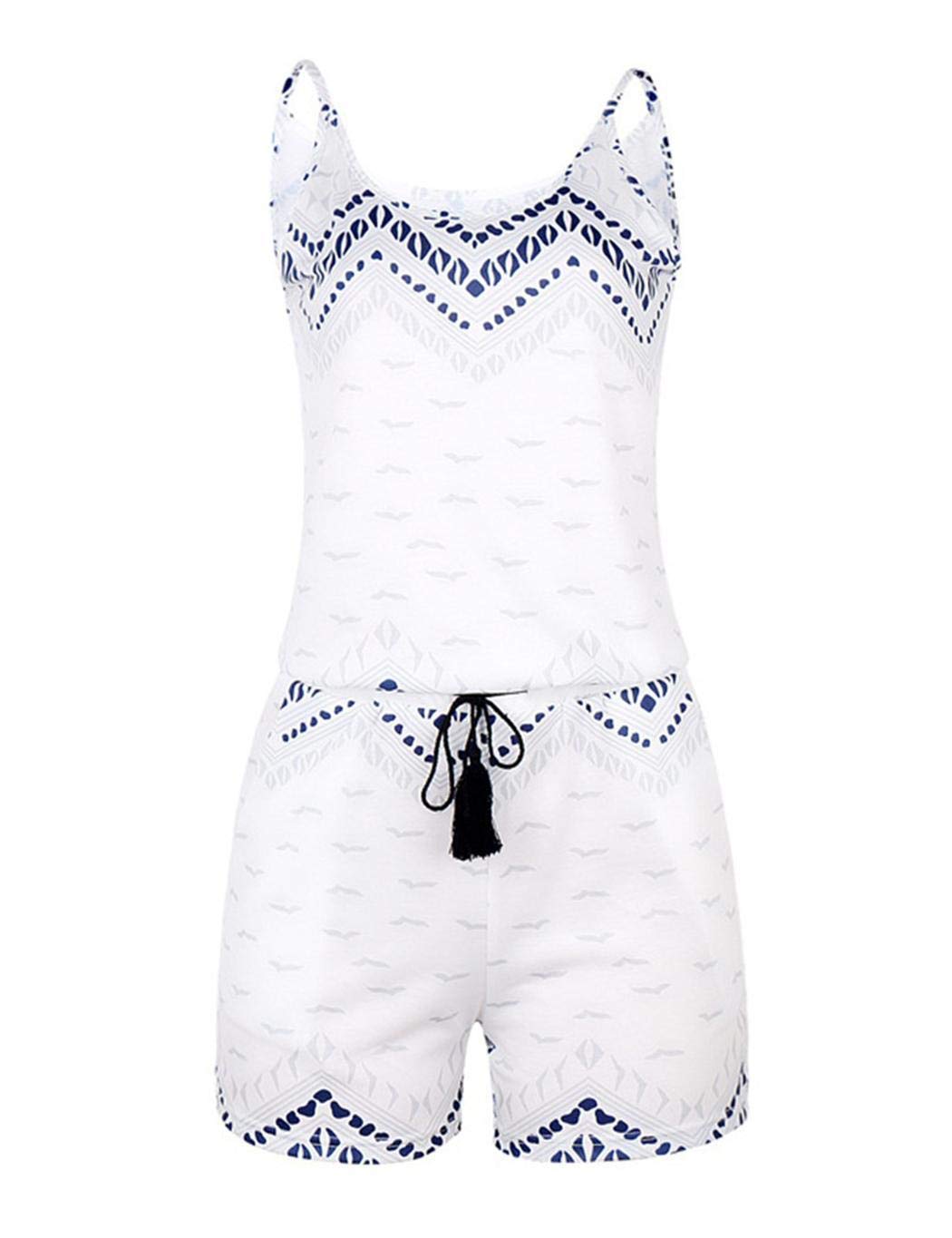 yiyioi Tutina Slim Casual Estiva da Donna con Stampa Senza Maniche e Cinturino da Spaghetti Monopezzi e Tutine