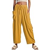 YOCUR Women Summer Beach Vacation Pants High Waisted Wide Leg Pants Printed Loose Flowy Casual Palazzo Lounge Trousers