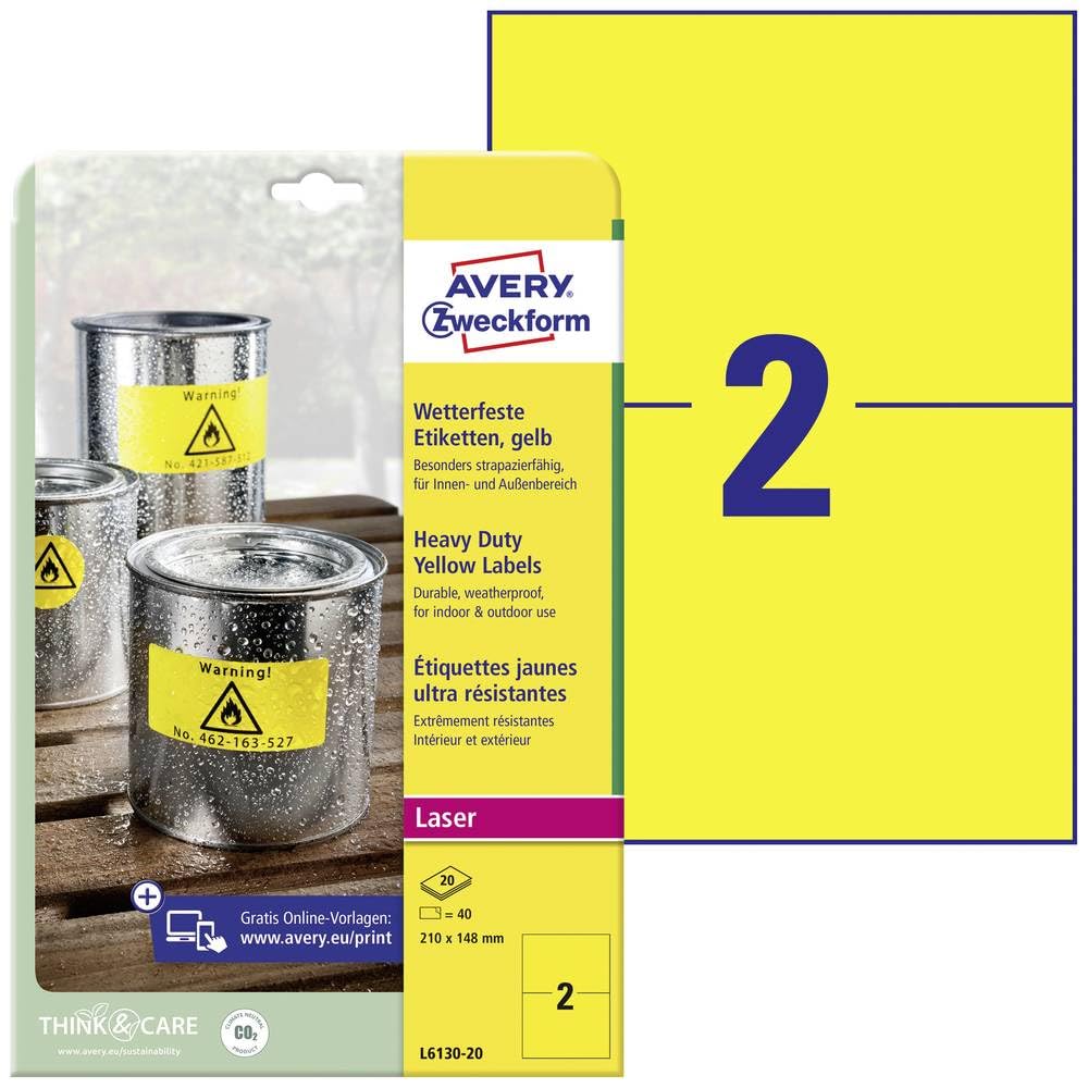 Avery Zweckform Etikett 210x148 mm A4 LC, Weatherproof 20Blatt Yellow Candles