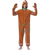 yolsun Adult Gingerbread Man Costume Christmas Onesie Pajamas for Men Funny Cookies Cosplay Jumpsuit Outfits