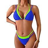 TASHEHE Women's Thong Bikini Set Double Layer Bikini Sexy Triangle Halter Two Piece Swimsuit Y2k Bathing Suit