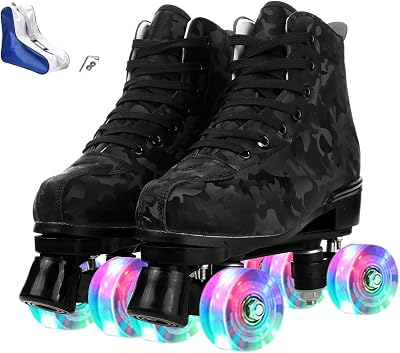 XUDREZ Roller Skates Unisex High-Top Light Up Four-Wheel Black Camouflage 42