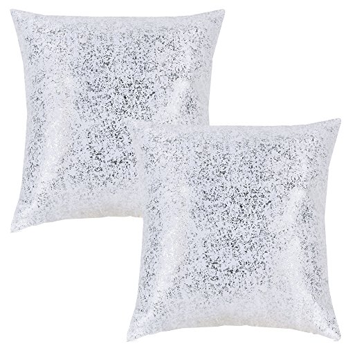 SUO AI TEXTILE Starry Sky Metallic Print Suede Thick Pillows Decorative Throw Pillowcase Square Cover for Home or Sofa (18 x 18 Inch, 2 Pack, White)