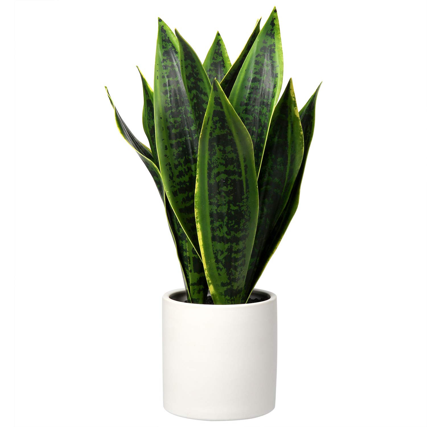 Briful Artificial Snake Plant 16"/40.6CM Potted Faux Sansevieria Fake Plants in White Ceramic Pot, Perfect for Indoor Outdoor Home Garden Office Desk Table Decoration