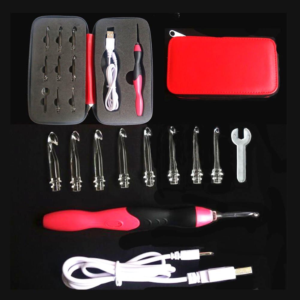 eQFeast Improved Black Marked Size - Rechargeable Lighted Crochet Hooks with Interchangeable Heads(9 Sizes,2.5mm to 6.5mm)-LED Lite Hooks Sets for DIY Weave Yarn