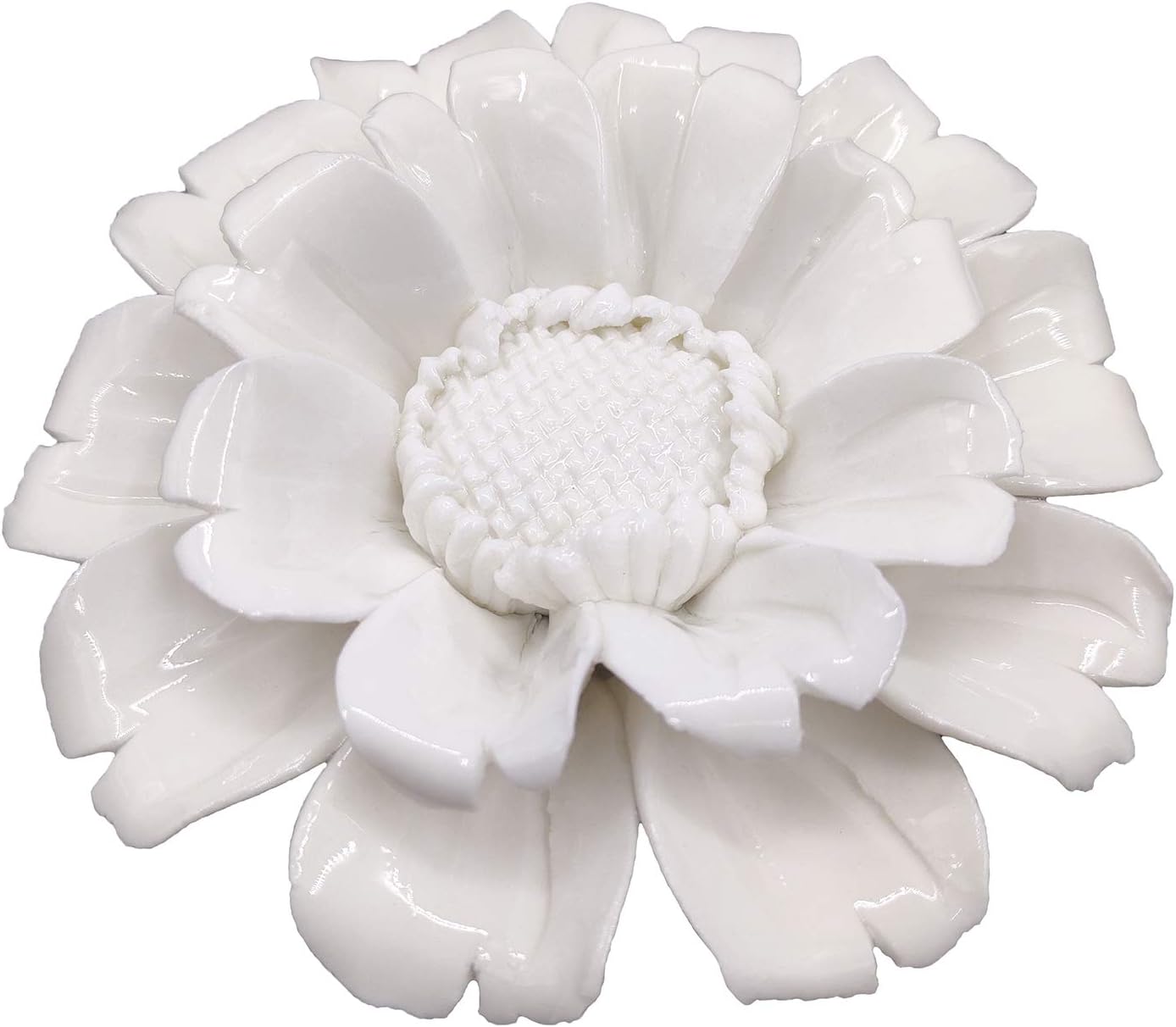 CALANTA Handmade Ceramic Sunflower Hanging Wall Decor 3D Wall Decorations for Bedroom Living Room White 3.5"