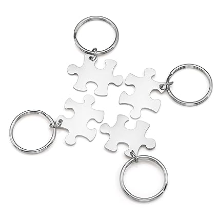 Personalized Master Kundenspezifische Gratis Gravur - Partner Schlüsselanhänger 4er Set Puzzle Design Edelstahl Schlüssel Anh
