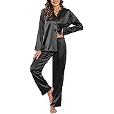 Ekouaer Silk Pajamas For Women 2 Piece Set Satin Pjs Long Sleeve Button Up Sleepwear Comfy Lounge sets