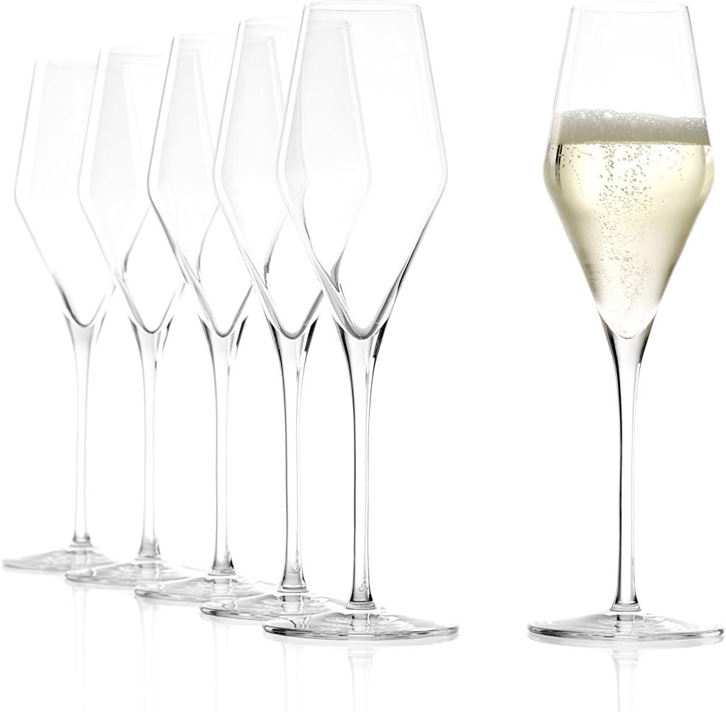 Stölzle Lausitz Champagnergläser Quatrophil 290ml I Champagnerkelche 6er Set bruchsicher I Schaumweingläser 6 Stück spülmaschinenfest I Edle Kristallgläser wie mundgeblasen I Beste Qualität