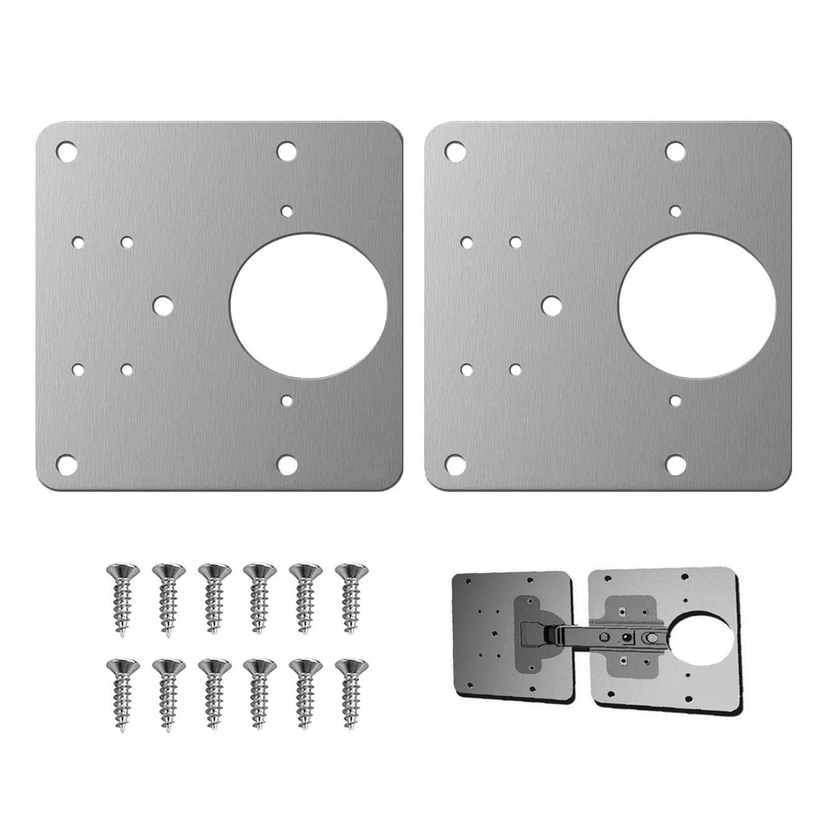 SyiXute 2 Pcs Hinge Repair Plate,Cabinet Hinge Repair Brackets with Holes,Stainless Steel Cupboard Door Hinge Fixing Plate for Kitchen Wood Furniture Drawer Window Door with Screw
