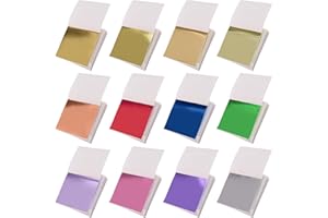 Gold Leaf Sheets 600 Sheets 12 Colors, Metal Gold Foil Paper, Imitation Gold Leaf, Colored Gold Leaf for Arts Furniture Craft