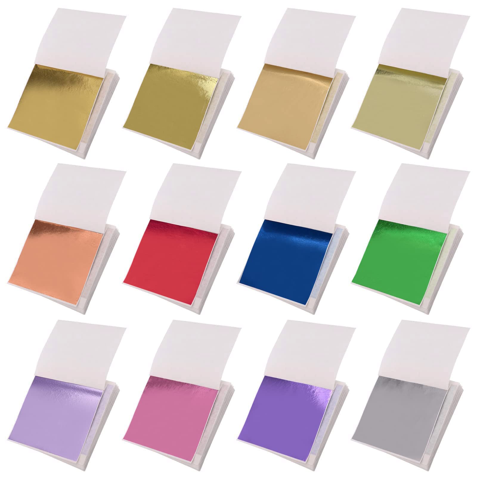 Imitation Gold Leaf Sheets 600 Pieces 8.5cm*8cm Arts and Crafts Art Project Furniture Painting Wall DIY(12 Colors)