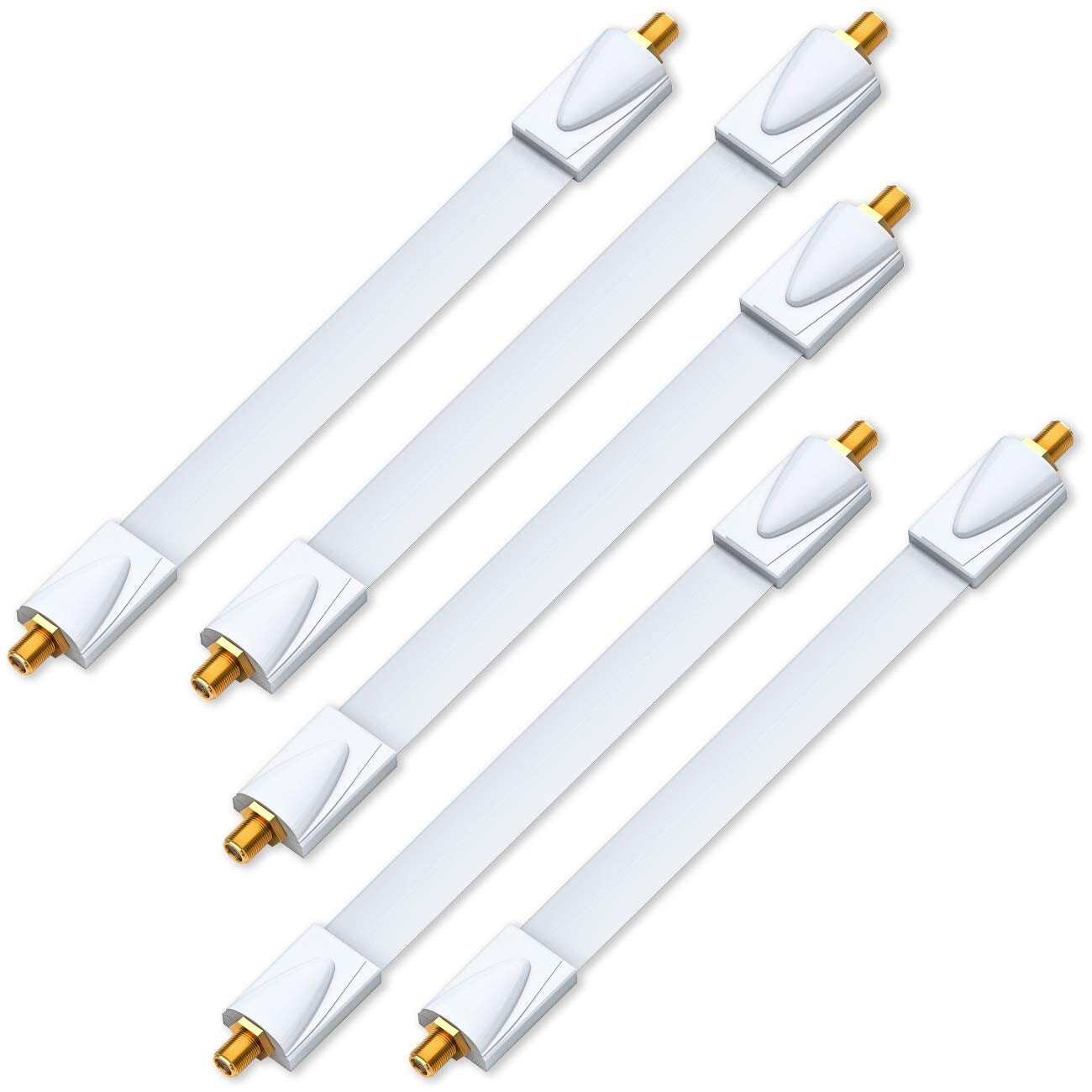 Deleycon 5 Pack White Flat Coaxial Cable, F-connector, 0.3mm, Outdoor, Compatible with all SAT Kabel with F-Stecker